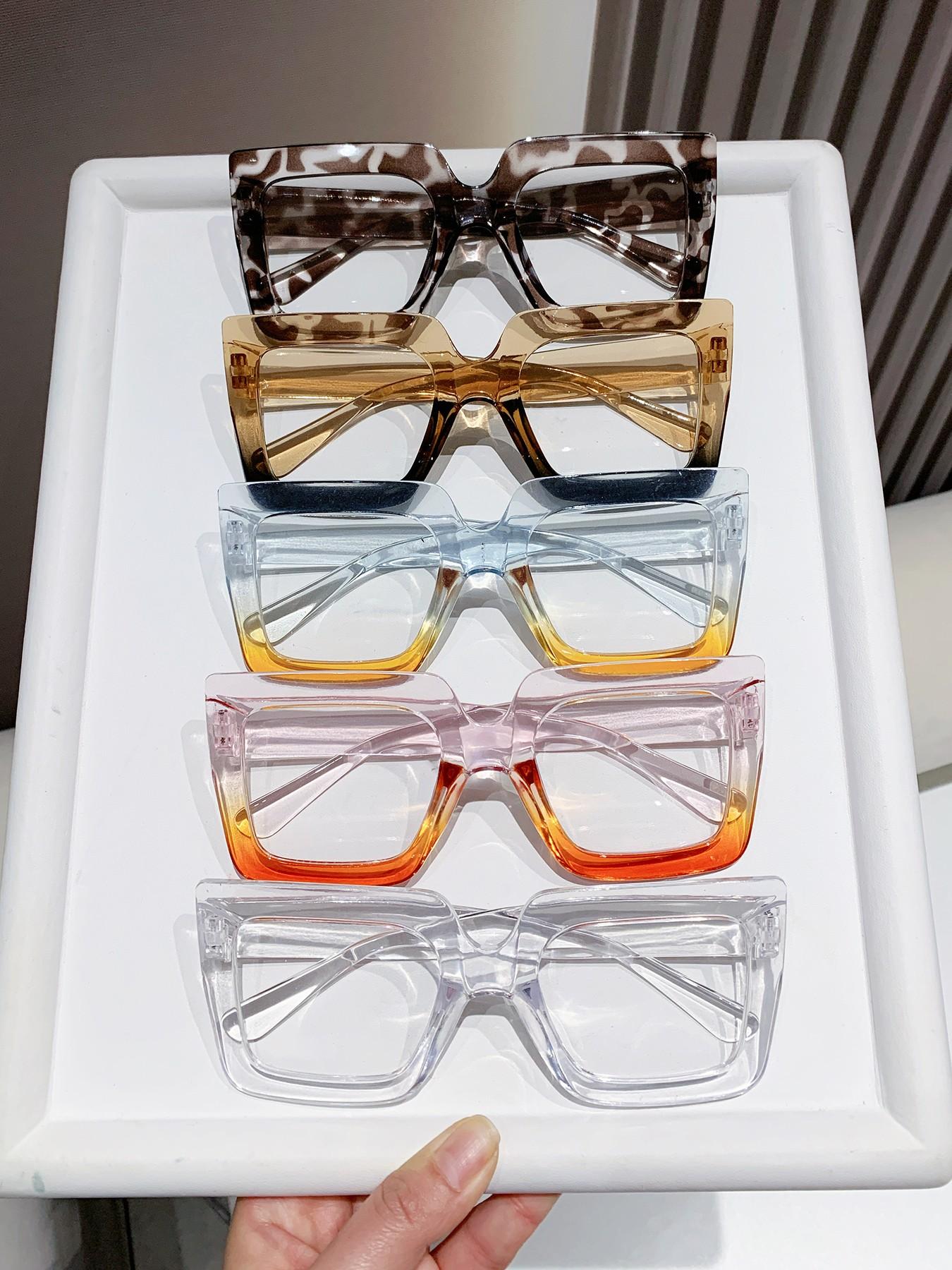 Women's Elegant Large Frame Square Plastic Glasses, Leopard Print & Transparent Lenses, Versatile Street Style, Driving, Daily Wear