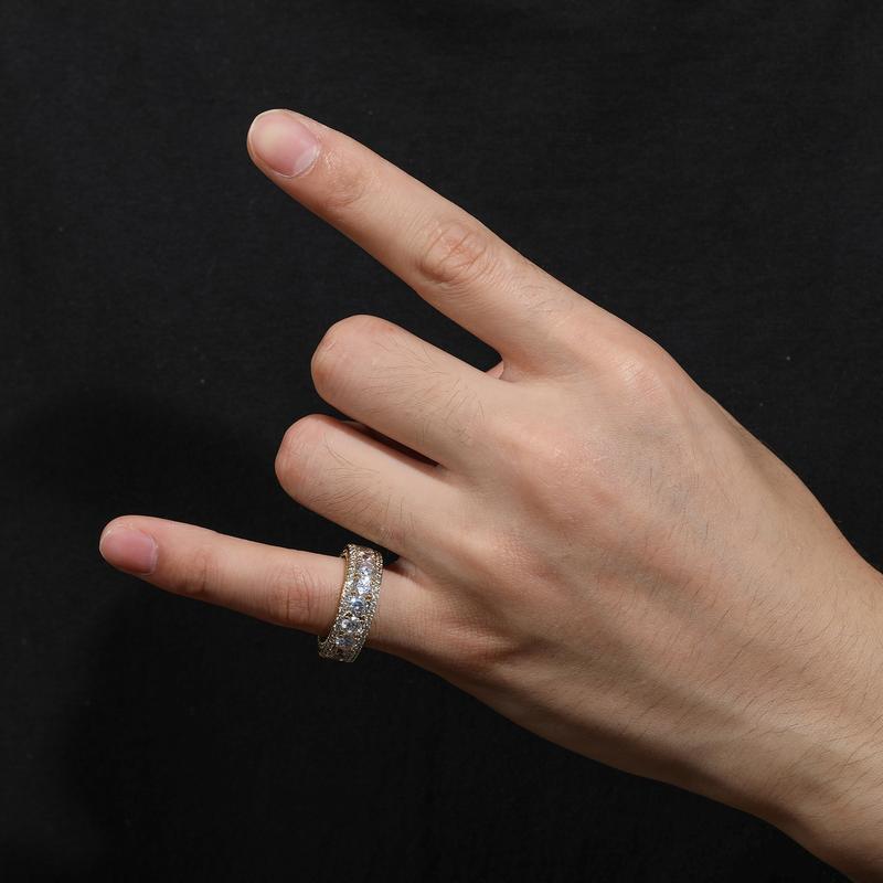 【#R44】UCCIYO 8mm Synthetic Moissanite Rings For Men Hip Hop Jewelry Sterling Silver S925