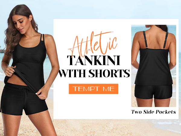Tempt Me Two Piece Tankini Swimsuits for Women Tummy Control Bathing Suit with Shorts Athletic Two Side Pockets Swimwear