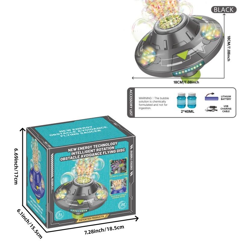Kids Portable Bubble Machine UfO Shape LED Lights Music, Multifunction Bubble Maker, 360° Rotating Automatic Obstacle Avoidance, Electric Blow Bubbles ,Massive Bubble Output Safe Spring Summer Outdoor Funny Toy for Ages 3+Boys and Girls Birthday Gift
