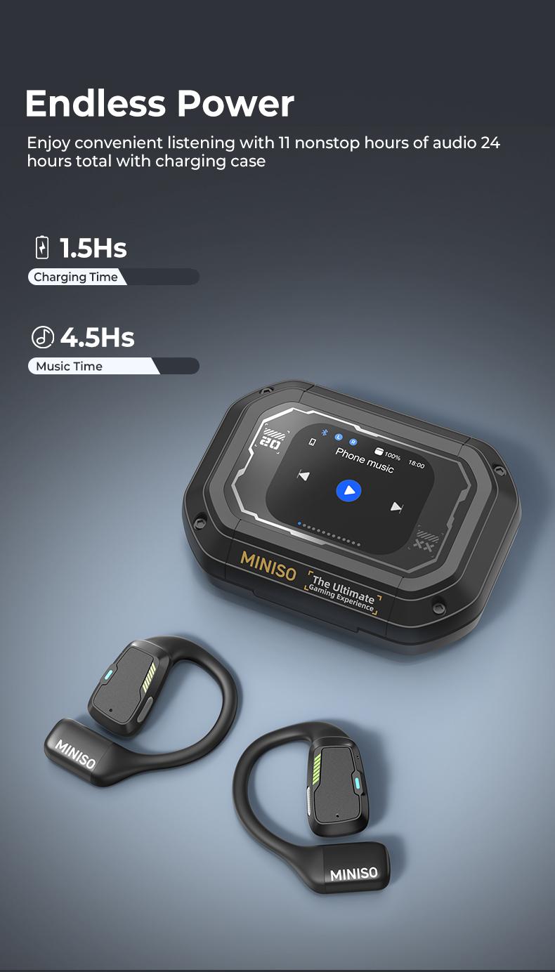 MINISO Open Wireless Translation Earbuds,Full Color Display Multi-functionOWS Wireless Translation Earphones With APP,Comfortable to Wear Built-in Microphone Earphones,HIFI Sound Quality Music,Touch Screen Low Latency Earphones,for Gym Running Workout