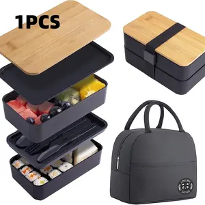 Double-Layer Bento Box with Dividers, Insulated Large Capacity Microwave Safe Plastic Lunch Box, Japanese Style Reusable Container