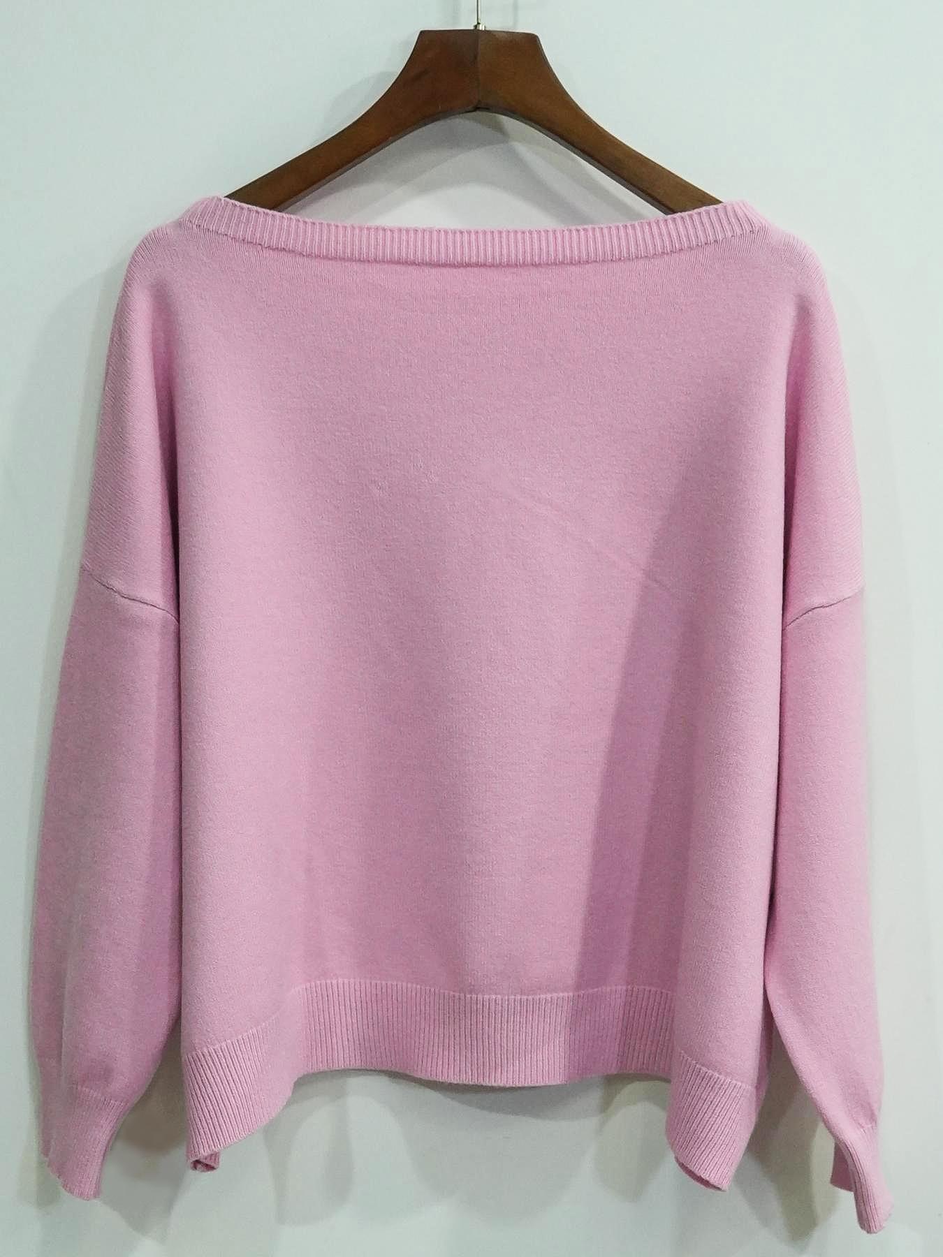 Women's Plain Scoop Neck Sweater, Casual Drop Shoulder Long Sleeve Jumper, Women Fall & Winter Knit Top