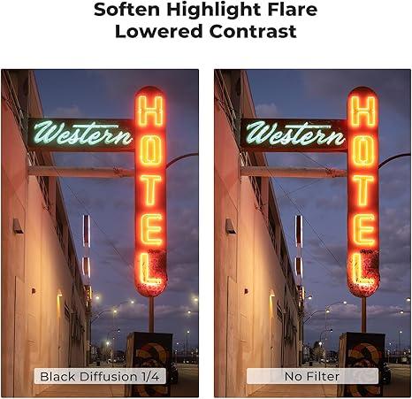 [K&F CONCEPT] Black Diffusion 1/4 Filter Mist Cinematic Effect Filter with 18 Multi-Layer Coatings for Video/Vlog/Portrait Photography (K-Series)