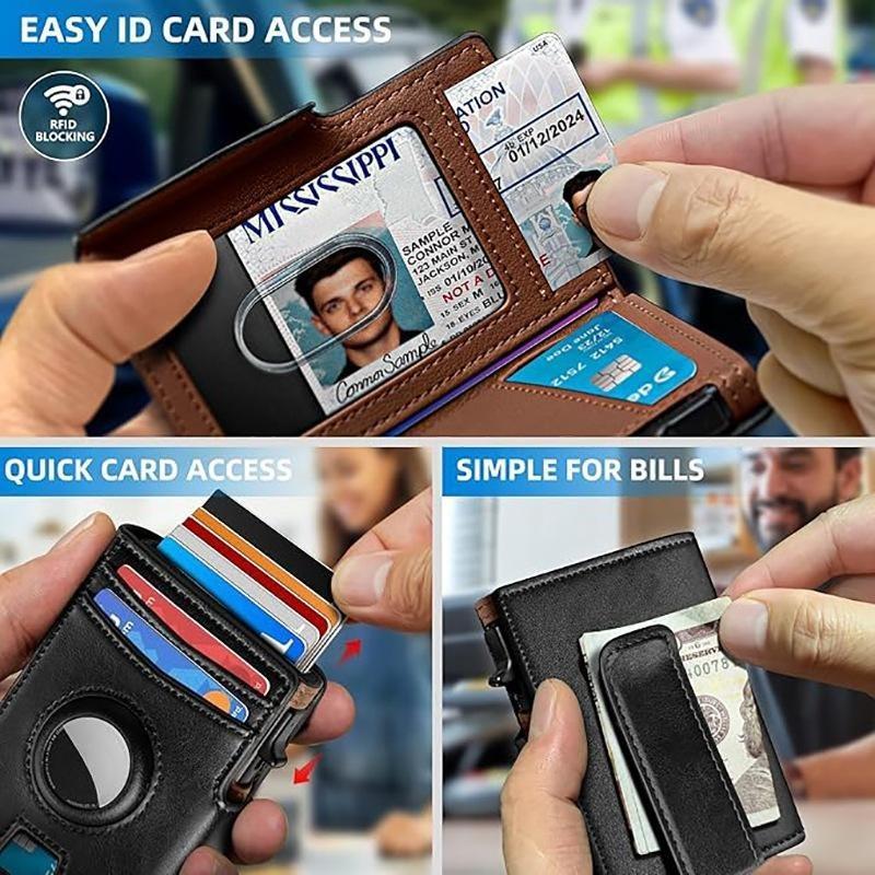New Airtag Wallet For Men Gigt, Minimalist Money Clip 10 Cards Metal Case Smart Slim Pop Up Wallet With Magnetic Closure RFID Blocking Aluminum Credit Card Holder Bifold Wallet With Gift Box