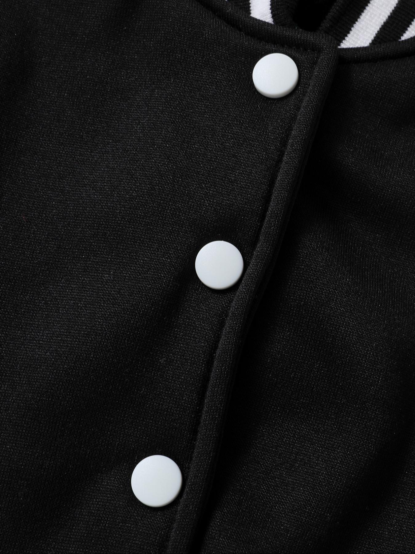 Halloween Girls Short Baseball Collared Jacket, Casual Sports School Uniform, Elastic Fabric, Youth Fashion, Fall & Winter Outerwear