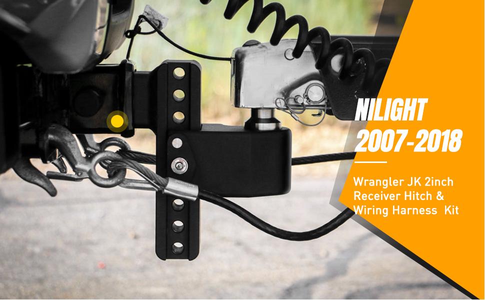 Nilight 2" inch Rear Bumper Tow Trailer Hitch Receiver Kit, Compatible for 2007-2018 Jeep Wrangler JK 4 Door & 2 Unlimited, w/4-Pin Wiring Harness Black dealsforyoudays