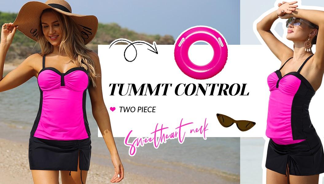 Yonique Womens Underwire Tankini Swimsuits with Skirt Two Piece Bathing Suits Tummy Control Swimwear