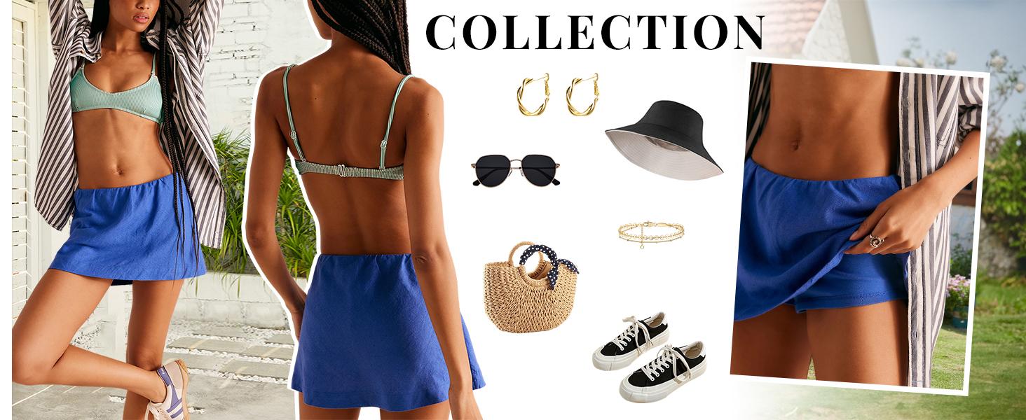 Tanming Womens Pantskirts Cotton Linen Reversible Sport Skorts Casual Cute A-Line Mini Dress with built in Shorts with Ruffle Inner Waistband Springfresh Summer Outfit