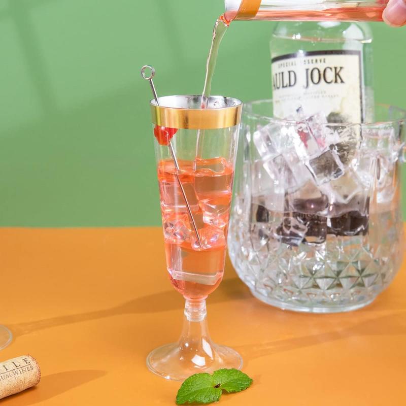 I00000 Silver Rim / Gold Rim Plastic Champagne Flutes Set Include 5 Oz Fancy Champagne Glasses  for Wedding ,Party,Birthday