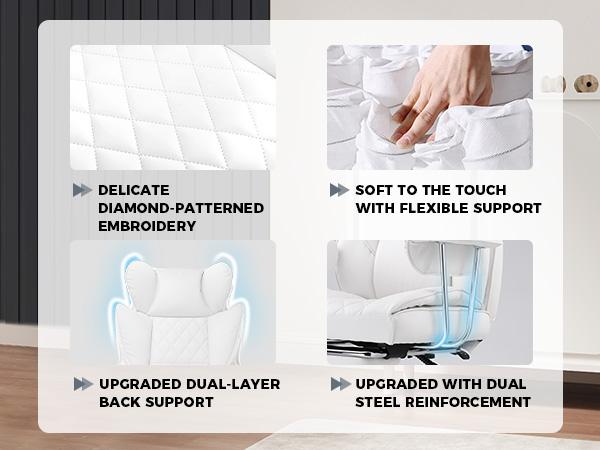 GTPLAYER Ergonomic Big and Tall Office Chair - Ergonomic Chairs for Executives, Wide Seat, Pocket Spring Lumbar Support, Outward Fixed Soft Armrests, Adjustable Footrest, Adjustable Seat Height (New Year Sale)