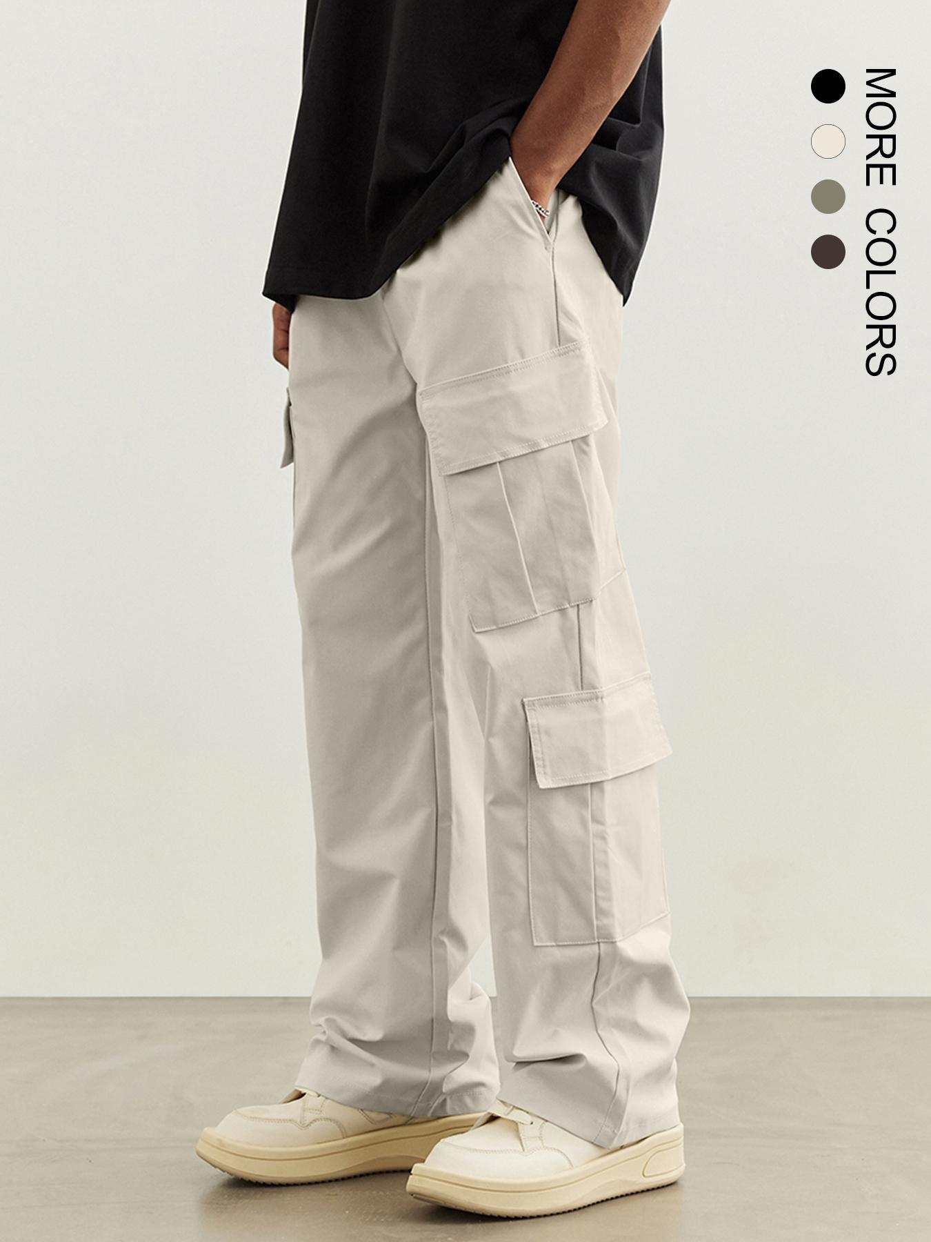 Men's Plain Drawstring Waist Cargo Pants, Loose Street Casual Flap Pocket Wide Leg Trousers, Summer Pants for Men, Men Bottoms for Spring & Fall
