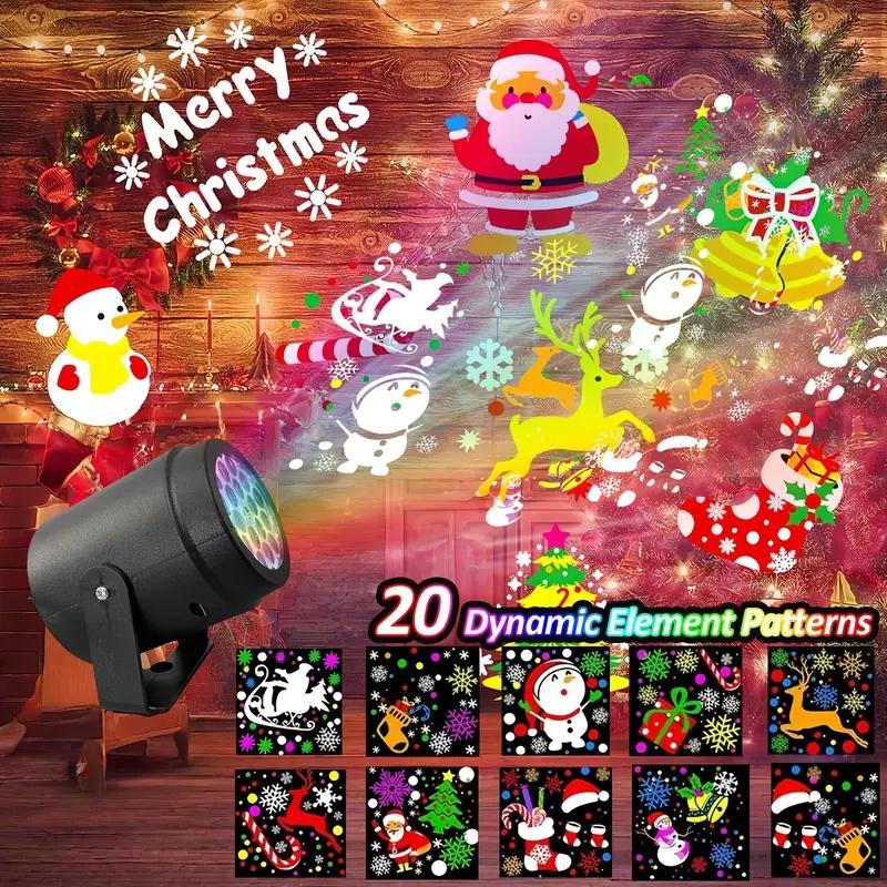 20 types of Christmas projection lights, holiday lighting display projector dynamic patterns, USB power supply, 270 degrees, suitable for courtyard, Christmas, New Year, Halloween, Thanksgiving, fence, house decoration lighting, Outdoor Landscape Lighting