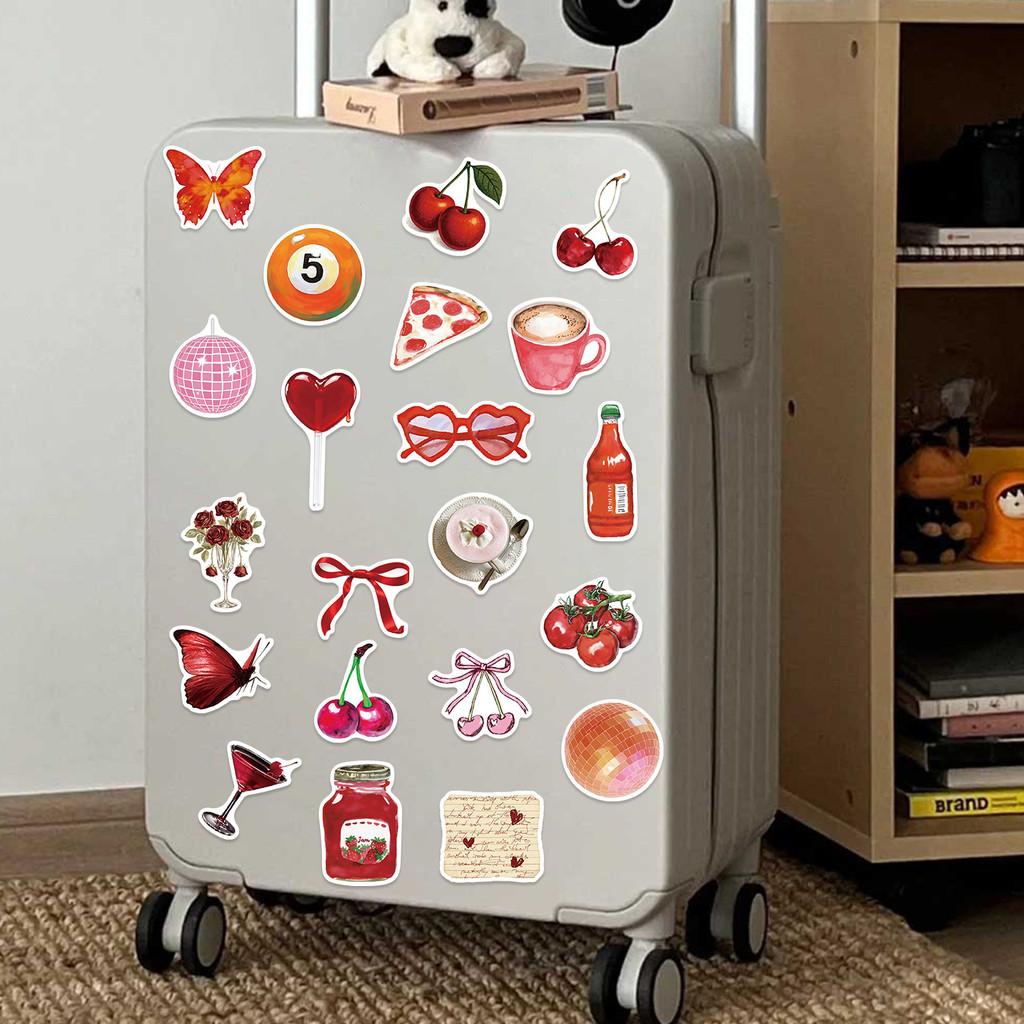 100Pcs Red Cherry Girl Retro Aesthetic Graffiti Stickers Waterproof PVC Decals for Guitar