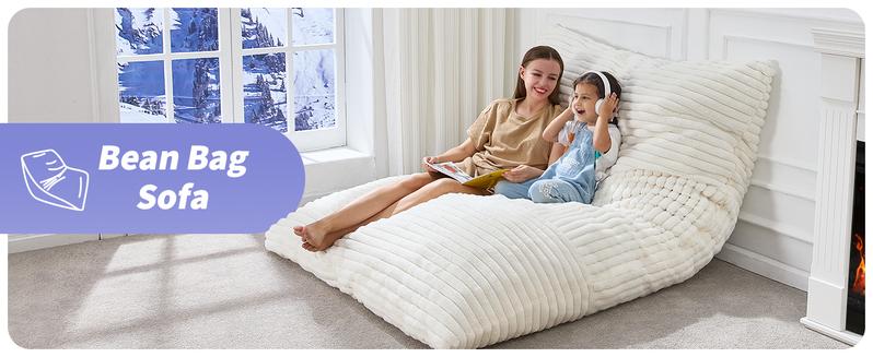 【Hobestluk】3 in 1 Giant Bean Bag Chairs Convertible Bean Bag Floor Cushion with Machine Washable Cover, Beanbag Chairs for Adult - 56"D x 76"W x 7"H