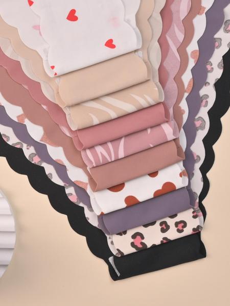 Women's Seamless Underwear Set, Leopard & Heart Patterns, Fitted Design, Comfortable Skin-Friendly Fabric, All-Season Wear, Seamless Panties Set