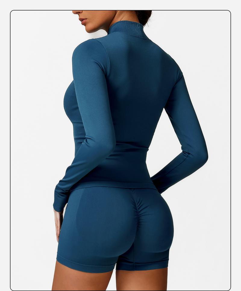 MFVIM 3-Piece Women's Sportswear Set - Solid Color Cross Short Top High-Waisted Leggings Zip Jacket Ultra-Comfortable Yoga Outfit For Fitness Running Gym Sessions Training Clothes Stretchable Activewear