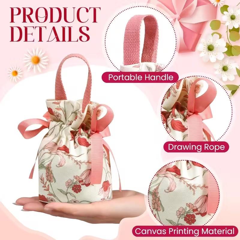 10 Piece Floral Drawstring Bags, Jewelry Packaging Pouches, DIY Craft Supplies, Earrings Rings Necklaces Bracelets Storage, Party Gifts