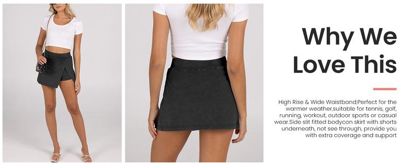 Ommig Women's Mini Skirt Stretchy Mid-Waist Side Slit Fitted Bodycon Short Skirt with Shorts Underneath