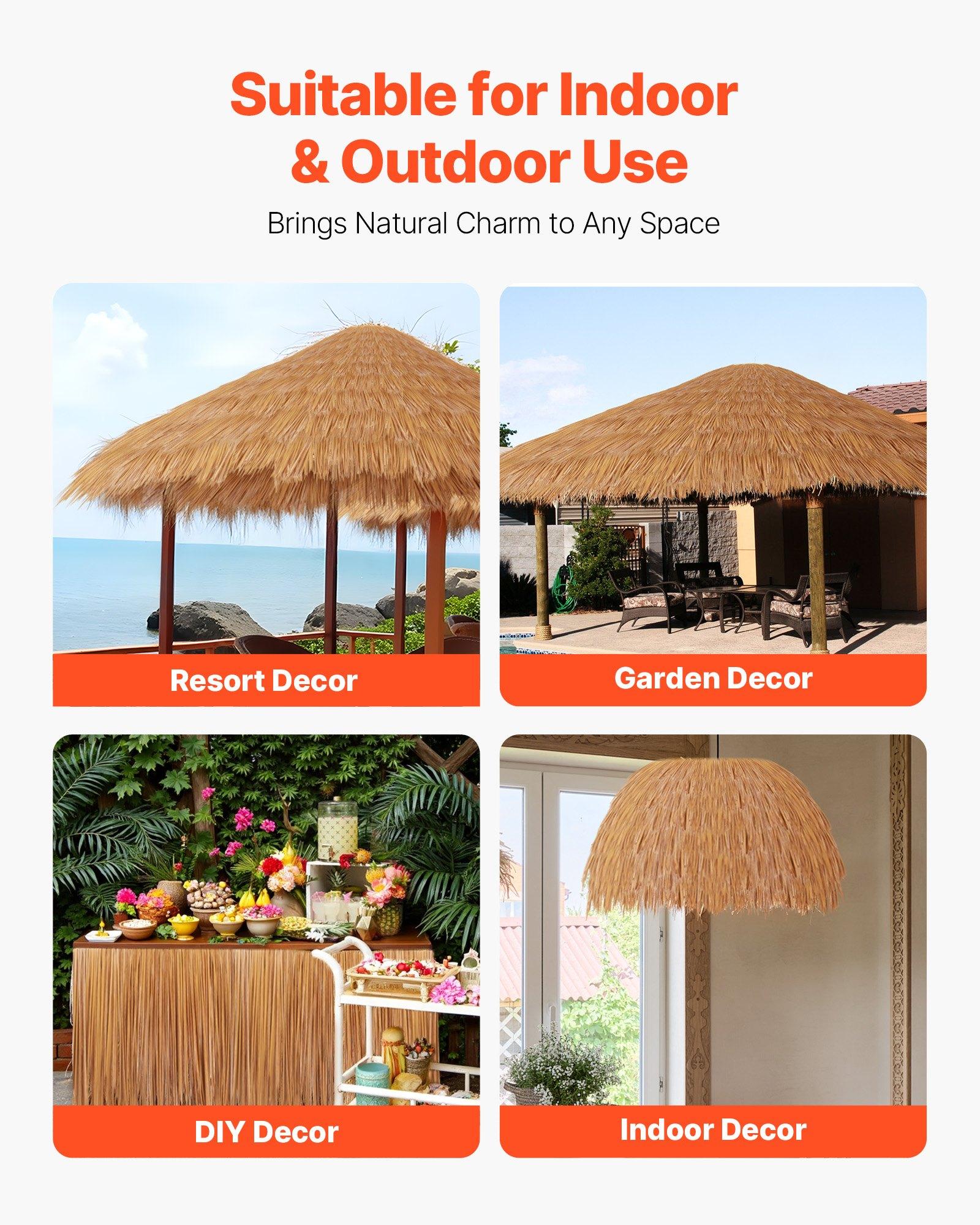 VEVOR PE Artificial Thatch Grass Roof Roll, 1.6x16.4 Ft (197x19.7 In), Mexican-Tiki Hawaiian Style, Waterproof, Fire-Resistant, 7.28 lbs, Patio/Pool Outdoor/Indoor Decor for Tiki Bar Hut Skirt, DIY Accent