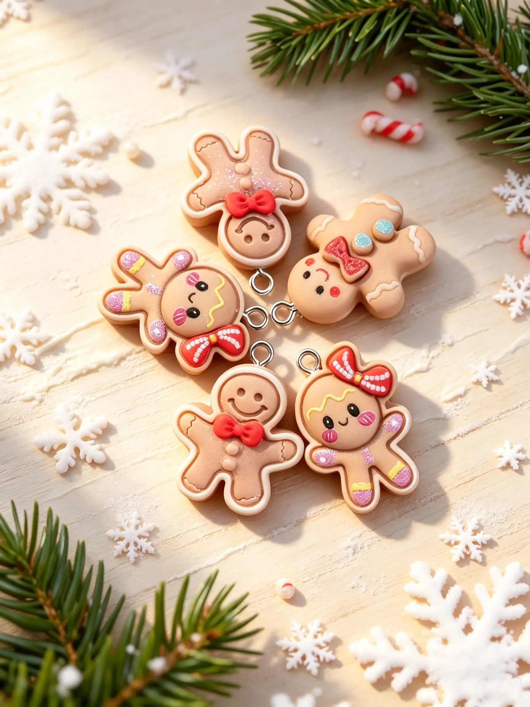 10pcs Christmas Gingerbread Man Resin Charms, Cute Xmas Pendant, DIY Jewelry Making Accessories, Earring Necklace Keychain Decor