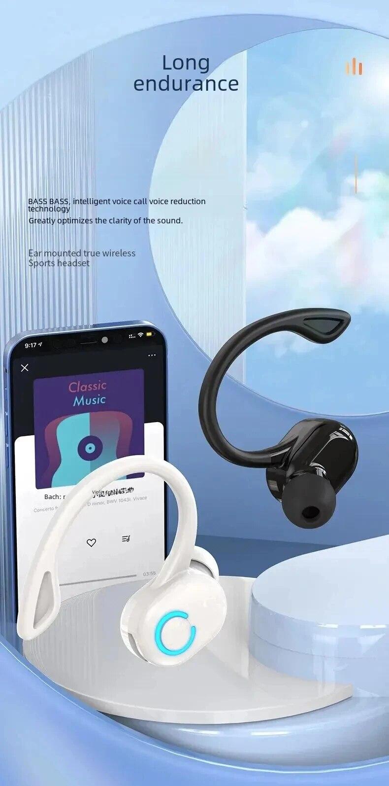 premium audio headset volume Bluetooth 5.2 Wireless Headset Single Ear-Hook Earplugs Ultra Long Battery Life Business Earphone Mobile Phone Headphone Earbuds adjustable