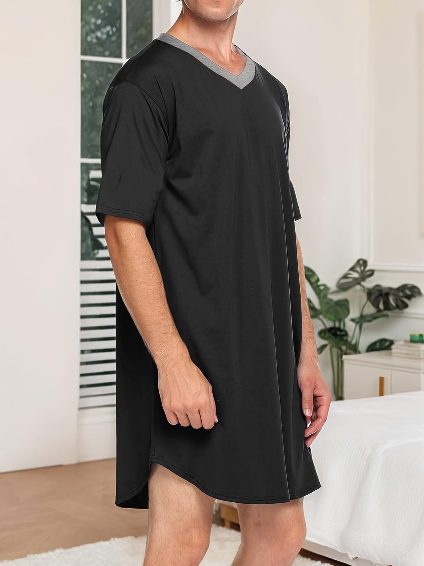 Men's Summer Lightweight Short Sleeve Sleepwear, Casual Loose Fit V-Neck One-Piece Pajamas, Comfortable Home Wear for Men, Night Sleepwear