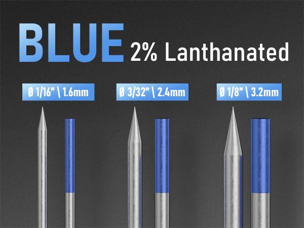 YESWELDER Pre-Sharpened TIG Welding Tungsten Electrode | 2% Lanthanated 1/16" 1/8" 3/32" x 7" (Blue, WL20/EWLa-2) 10-pk