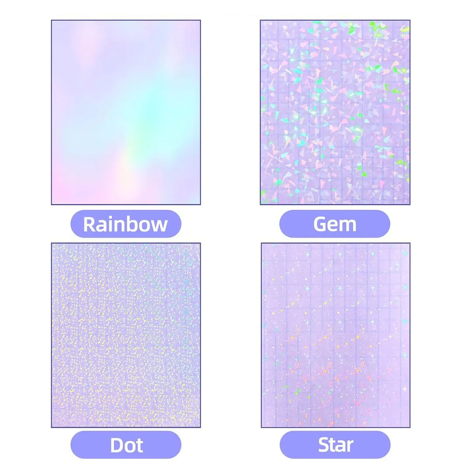 20 Sheets A4 Size Transparent Holographic Cold Press Film, 8.3x11.7 Inches, Diamond Rainbow Star Dot Styles, Aesthetic Stickers, Waterproof Self-Adhesive Vinyl Stickers