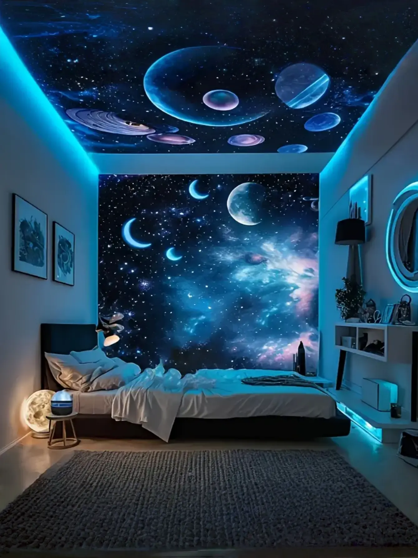 1PC Water Ripple Night Light - USB LED Star Projector with Blue Ocean Wave, Multi-Color Mood Lamp for Bedroom Ceiling Living Room Dorm, Fairy Lights Home Theater, Christmas Valentine Gift for Adults Couples
