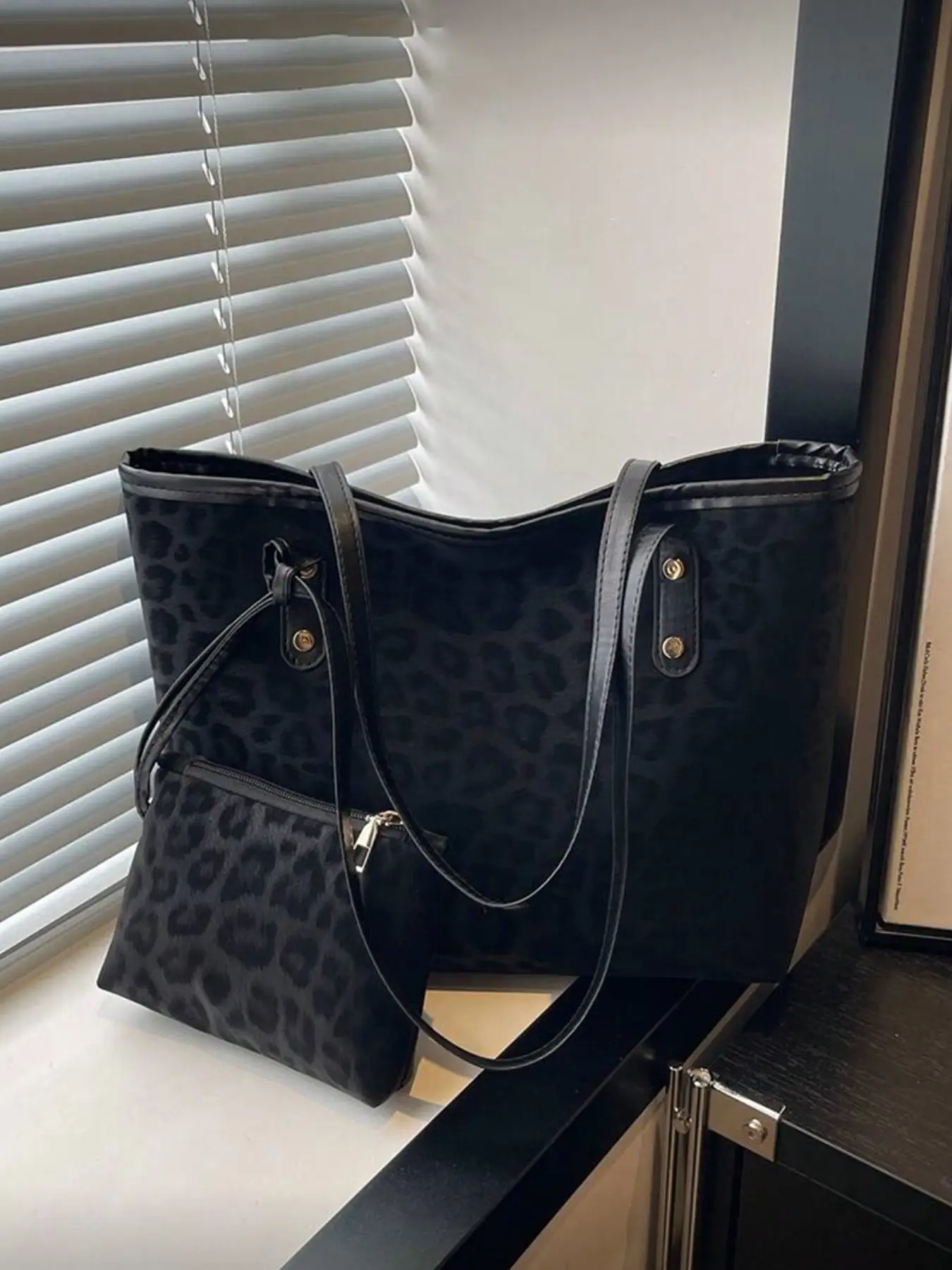 New Large Capacity Leopard Print Faux Leather Tote Bag, Dual Handle Design, Commute Work School, Casual Business Style, Young Women, Casual Commuter Bag