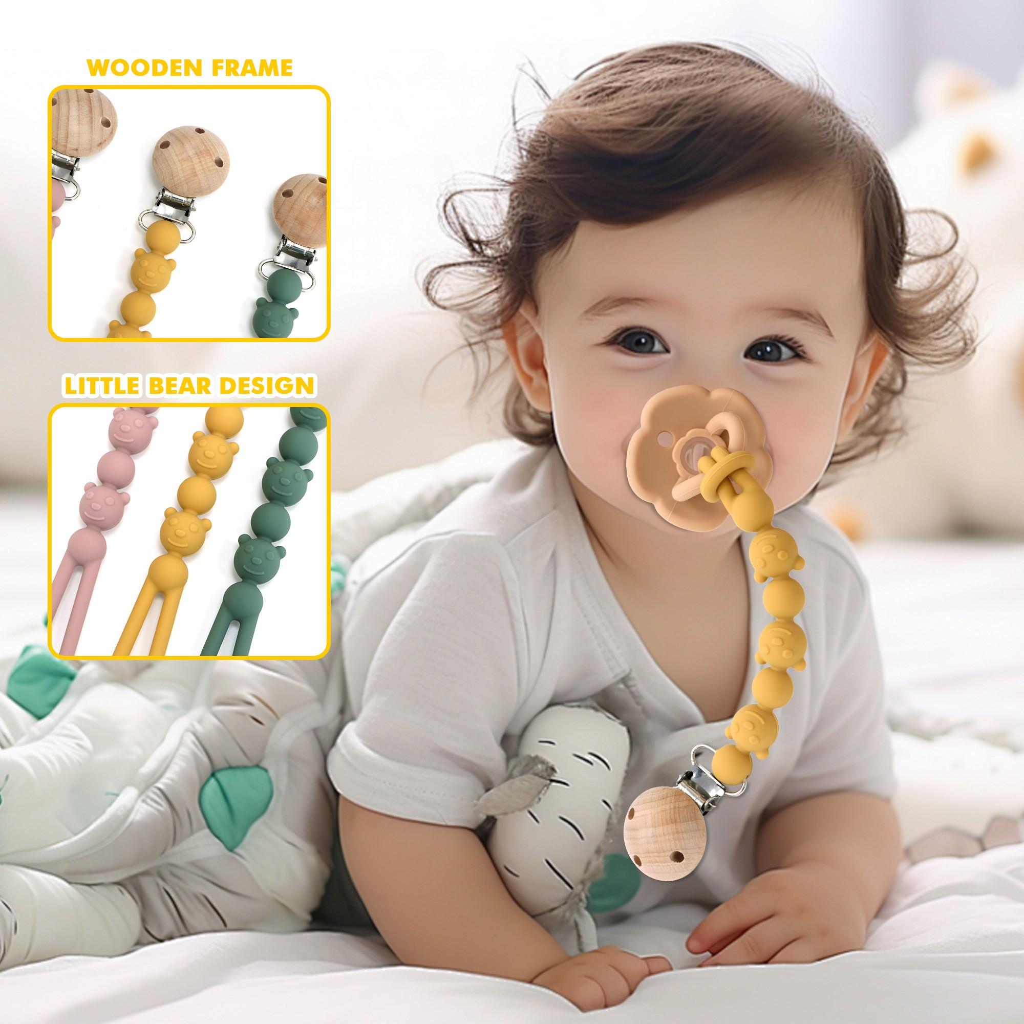 Unique Bear-Shaped Pacifier Chain, Anti-Drop Toy Holder, Flexible Pacifier Clip, Teething Toys Drop-Proof Chain