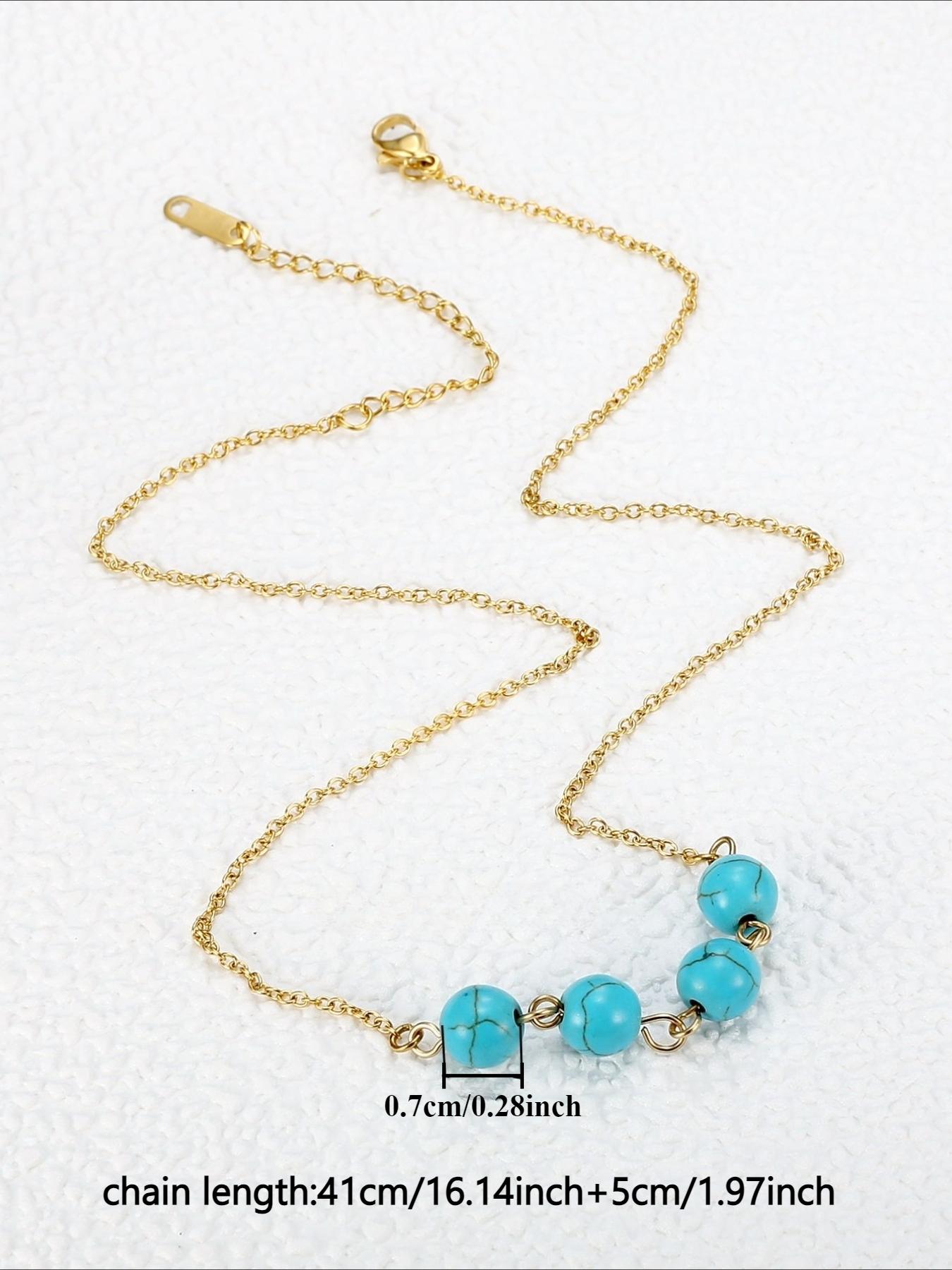 Bohemian Style Synthetic Stone Necklace Made of Stainless Steel That Does Not Fade, Versatile Summer Seaside Accessory