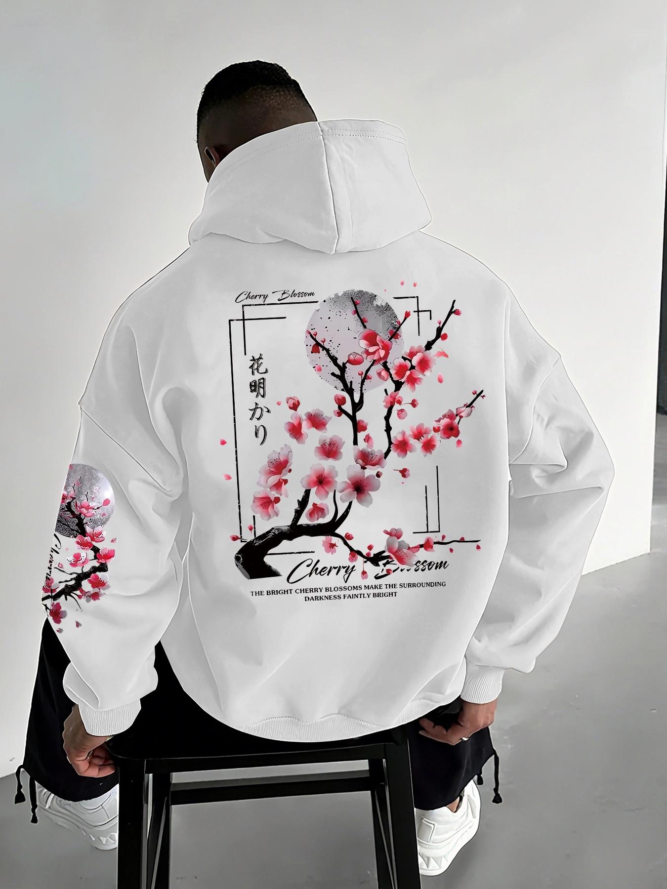 Men's Casual Loose-Fit Hooded Sweatshirt, Casual Fashion Sweatshirt, Floral Print Hoodie, Floral Hoodies, Floral Letter Print, Thick Fabric, Fall & Winter Wear, Comfortable and Stylish Men's Clothing