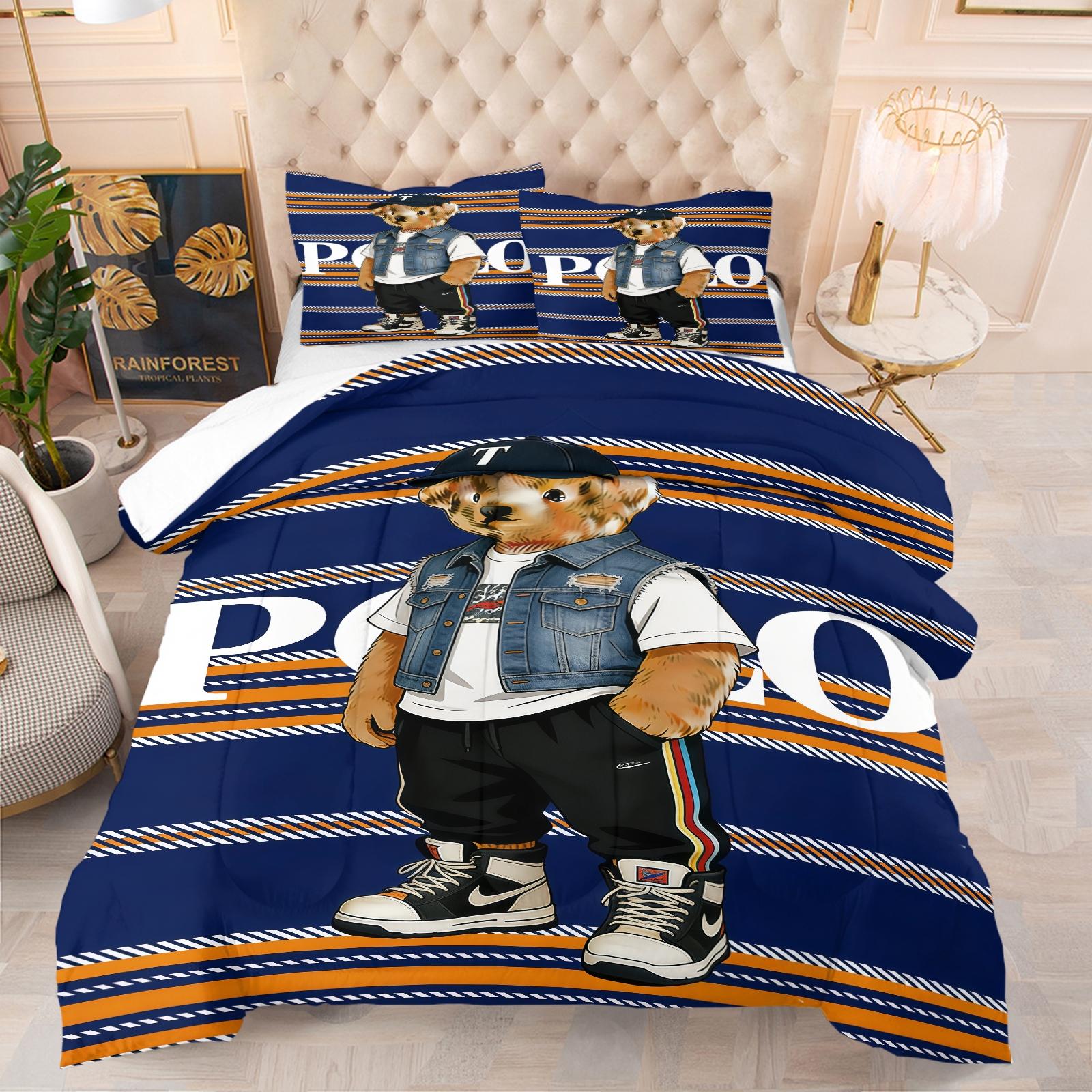 Little Bear Pattern Comforter Set, Soft Bedding Sets And Durable Bedding Set, Includes 1 Comforter And 1 Or 2 Pillowcases, Suitable For Children And Adults' Daily Holiday Birthday Gifts Bedroom Decorations