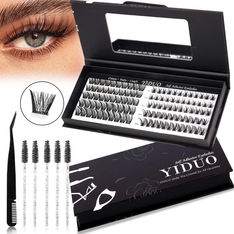 2 Styles Self Adhesive Lash Clusters Kit Natural No Glue Eyelashes extensions Kit Wispy Dainty Lashes C-curly Volume Cluster Eyelash 10-16mm Pre glued Eyelash Clusters Individual Lashes with Tweezers 5 Eyelash Brush Easy Makeup Eyelashes Extension Set