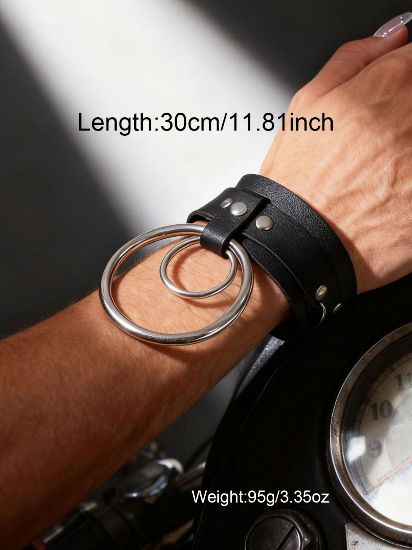 Punk Rock Exaggerated Large Circle PU Leather Fashion Bracelet Anklet Set, Unisex Couple Halloween Costume Accessories