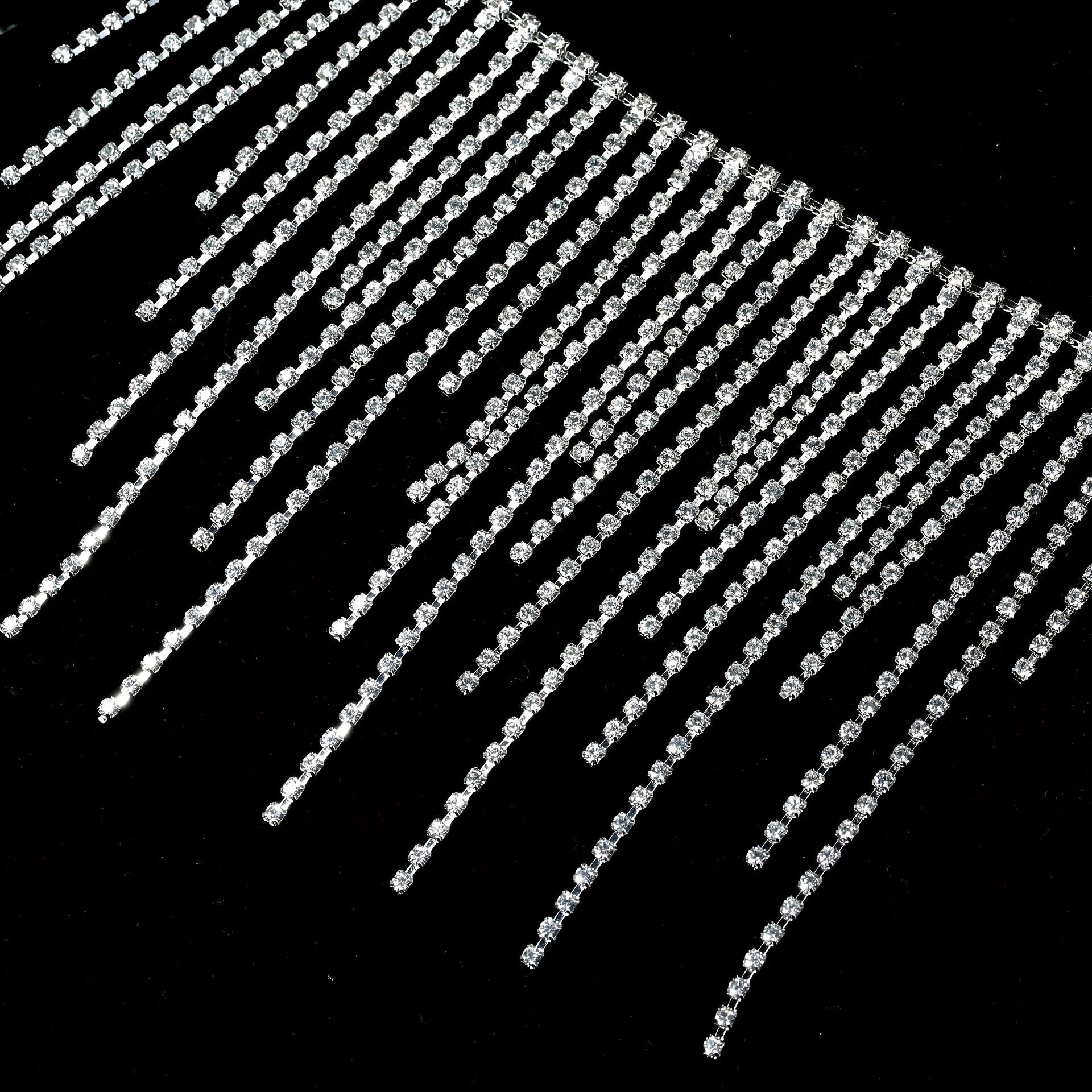 [Tassel Fringe Rhinestone Trim] 1 Yard Tassel Fringe Rhinestone Fringe Trim Rhinestone Ribbon Tassel Chain Diamond Crystal Tassel Fringe Trim