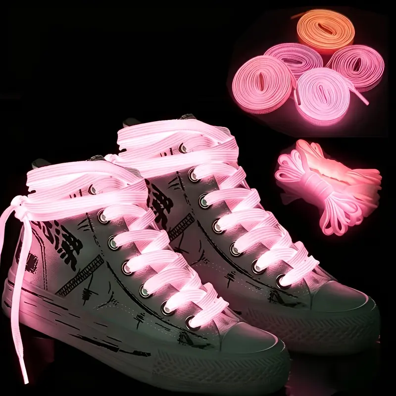 6 Pairs Random Color Glow Reflective No-Tie Shoelaces for Sneakers - Mixed Neon Hues, Lightweight, Durable, All-Season Street Sports Accessory, Shoelace, 6 Pairs Of Shoelaces In Random Colors