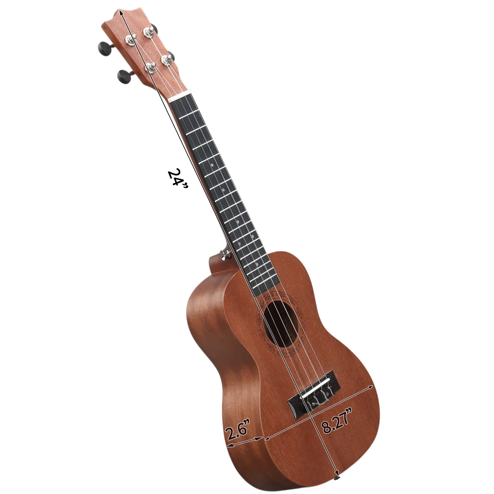 Acoustic 23 in Ukulele for Adults and Beginners, Mahogany Body Rosewood Fingerboard Musical Instrument, Cotton Bag, Capo, Shoulder Strap, 2 Picks, Digital Tuner, Strings and Dust Cloth
