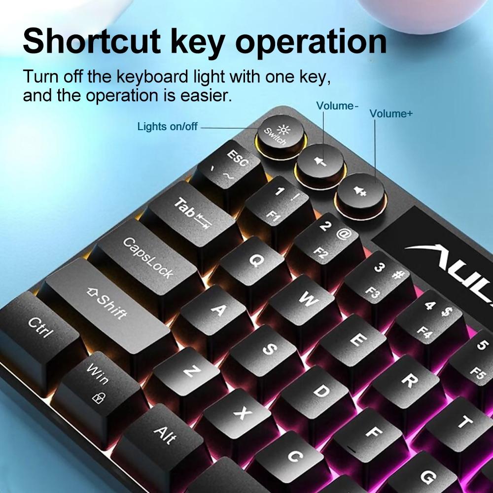 AULA Wired Gaming Keyboard, 64 Key Wired Backlit Mixed Light Effects Keyboard for Gaming Study Work, Multifunctional Portable Keyboard for Desktop Computer Notebook, Computer Peripherals