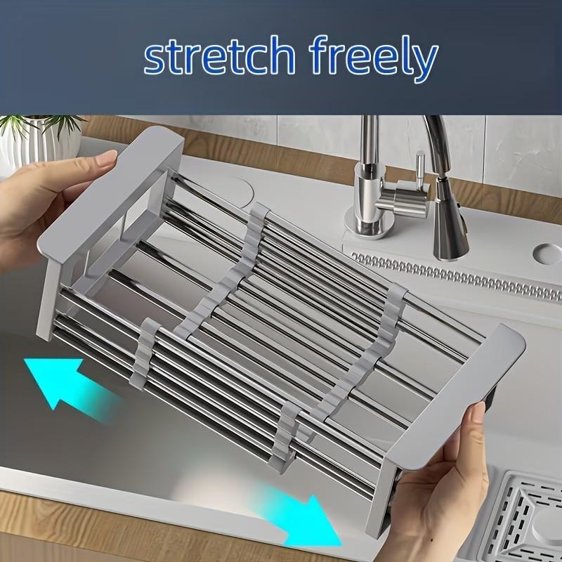 Stainless Steel Expandable Dish Drainer Rack, Space-Saving Striped Design, Ideal for Utensils and Cookware, Suitable for Sink and Countertop