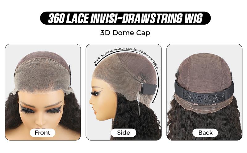 OQ Hair 360 Kinky Straight Wear Go Wig Drawstring Flexible Fit  Lace Frontal Wig Glueless Human Hair Wigs Preplucked Hairline With Bleached Tiny Knots Invisi Fit Strap Wear Go Glueless 360 Wigs