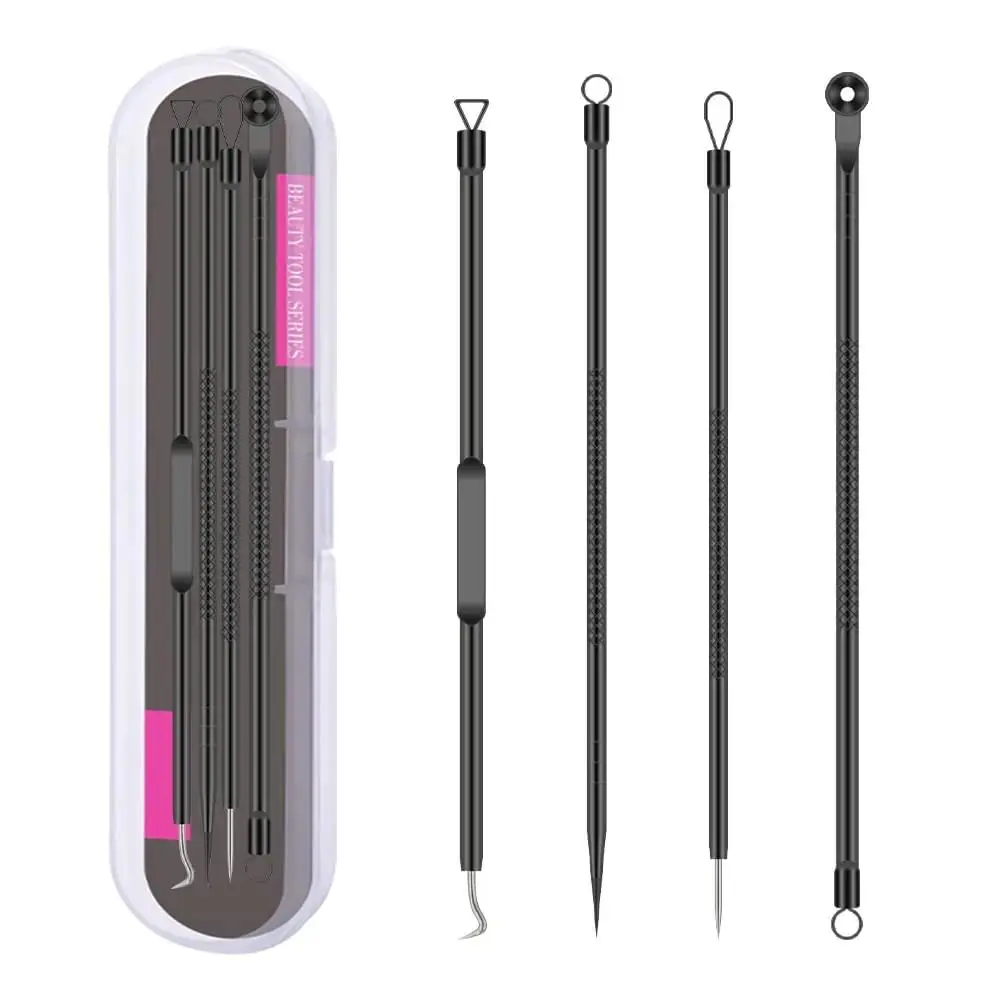 4-Piece Professional Stainless Steel Facial Blackhead Needle Set - Peppermint-Infused Acne Whitehead Extractor, Deep Face Cleansing Skincare Tool