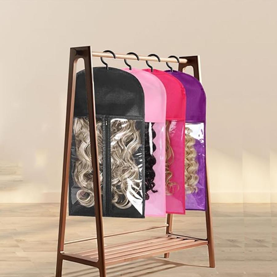 Wig Storage Bag with Hook, 2 Counts/set Zipper Transparent Dustproof Wig Storage Bag, Hair Extension Holder, Wig Tool for Salon & Home Use