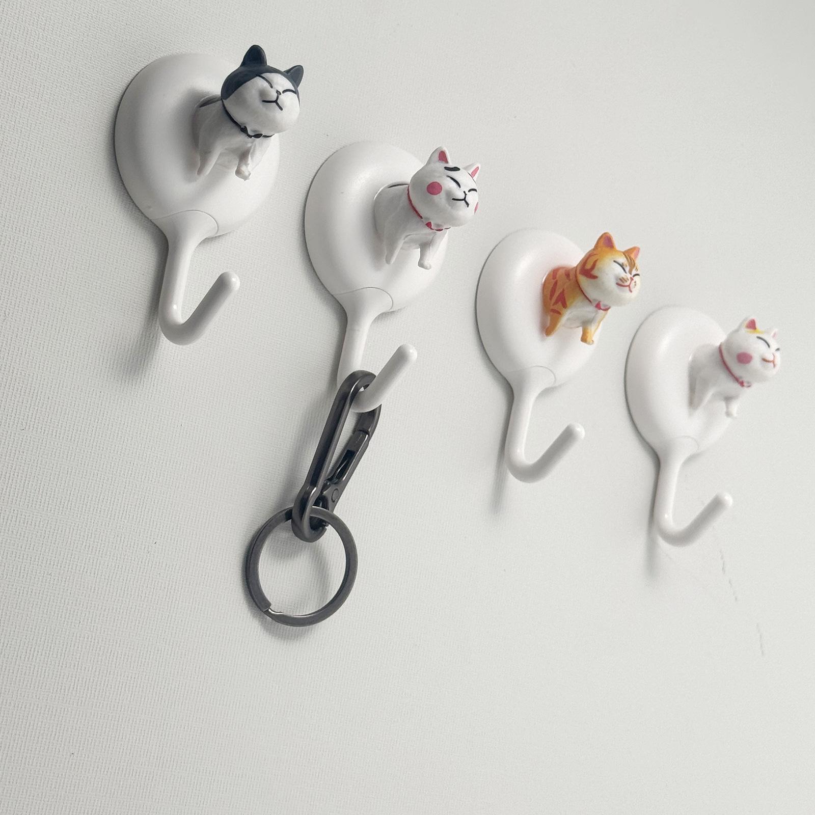 Cat Head Design Wall Hook, 4 Counts Waterproof Removable Towel Hook, Kitchen Utensil Hook, Home Organizer for Bathroom Kitchen Shower