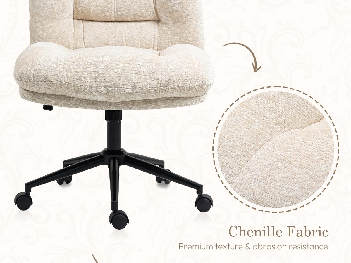 Dowinx Criss Cross Chair with Wheels, Dual-Layer Thickened Cushion Cross Legged Office Chair, Premium Fabric Morden Home Vanity Chair Wide Seat, Adjustable Swivel Computer Desk Chair