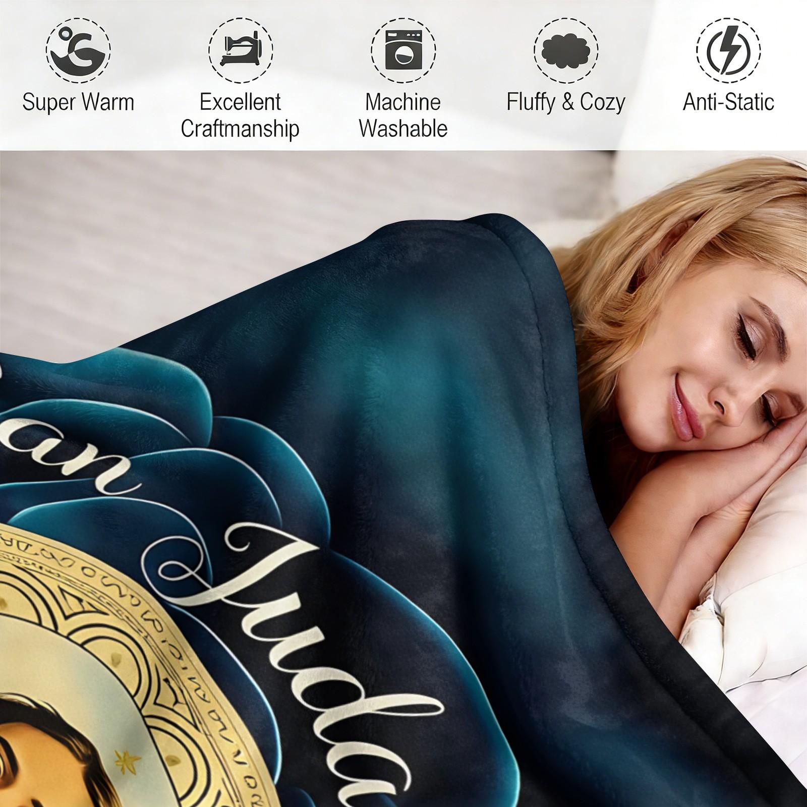 San Judas Tadeo Print Flannel Throw Blanket, Soft Warm Cozy Fleece Blanket for Couch Bed Sofa, Religious Saint Jude Decorative Blanket, All Season Plush Blanket, Perfect Gift Blanket for Home, Travel, Nap, All Ages