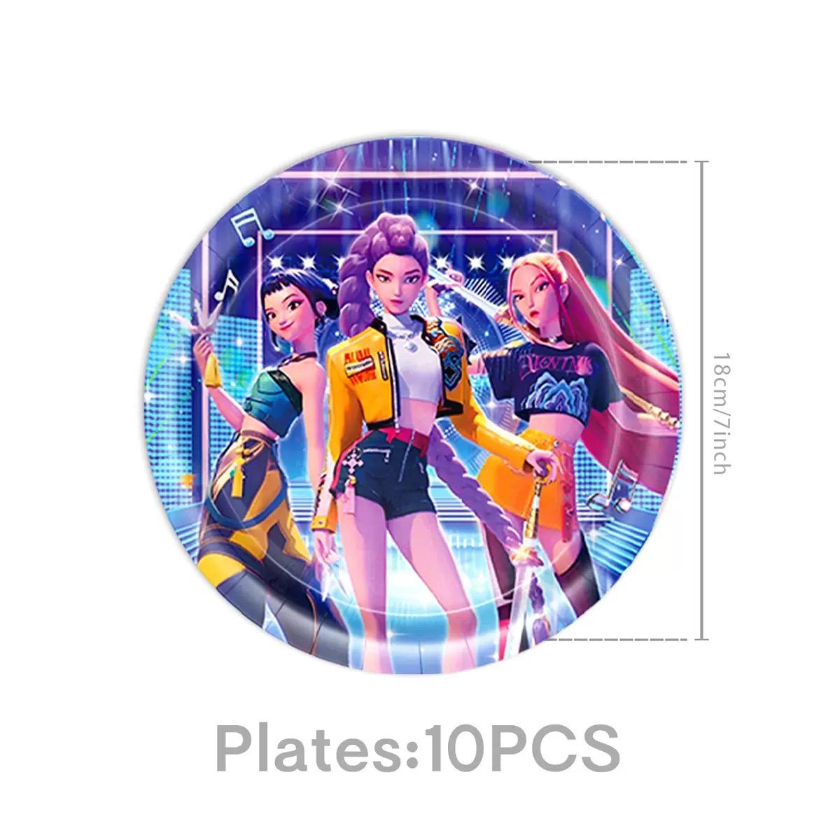 K-Pop Birthday Party Decoration Set Collection whimsical home decor,Kpop Anime Girls - Tablecloths, placemats, plates, cups, banners, forks, figurines, Backdrop, balloons, cake decorations, stickers, glasses and masks, K-Popbirthday party tunique decor