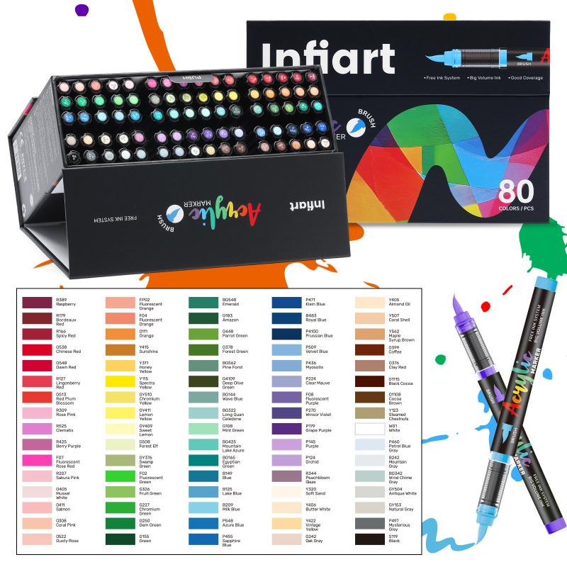 Acrylic Paint Markers Set, With Foldable Triangle Storage,Acrylic Paint Pens Brush Tip for Rock Painting, Wood, Glass, Stone, Canvas, Ceramic, Fabric,DIY Craft,Art Supplies for Adults,Art Mrkers